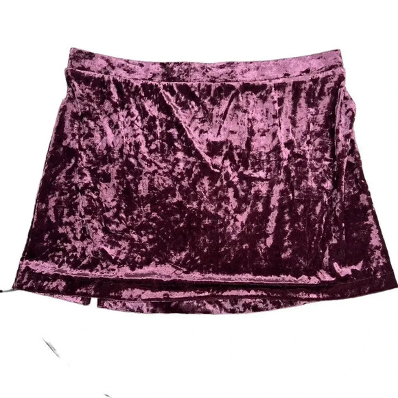 ABOUND Velvet Pull-on Mini Skirt with Slit Burgundy Purple Velour Size L - Picture 5 of 8